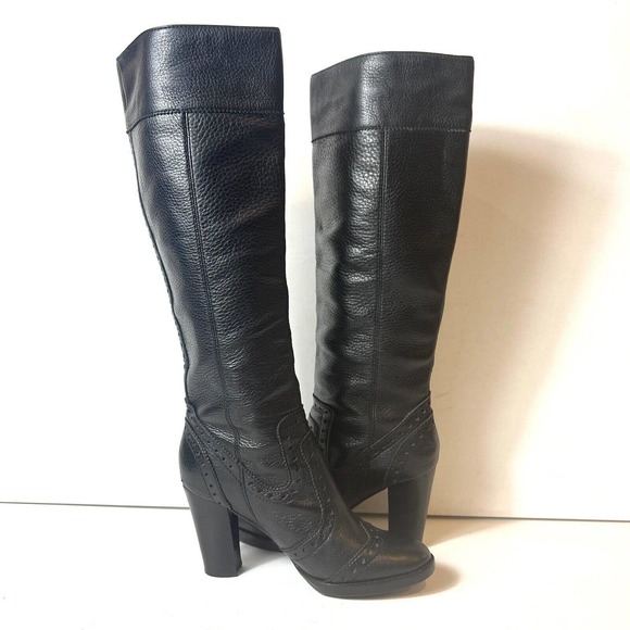 Michael Kors Black Pebbled Leather Wingtip Knee High Boots Shoes Women's Size 6M - Picture 2 of 12